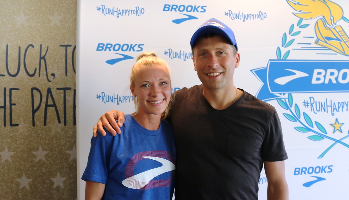 PHOTO: Katie and Danny Mackey at Brooks House at the 2016 USA Olympic Trials in Eugene, Ore. (photo by Chris Lotsbom for Race Results Weekly)