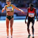 Australian Kerryn McCann (L) reacts afte