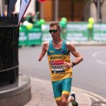 Paralympic athlete,  Michael Roeger, (AUS), competing in the 2019   London Marathon. He finished first in the  T45/46 Category, in a time of  02:22:51